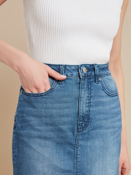 Юбка джинсовая с разрезом - фото 3