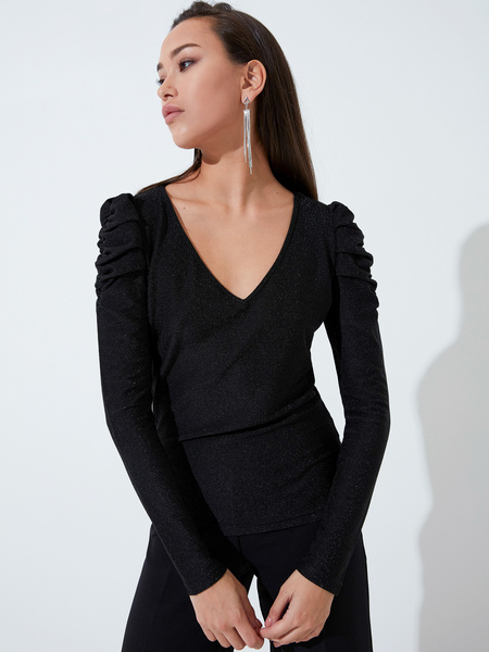 Блузка с люрексом Zarina черного цвета