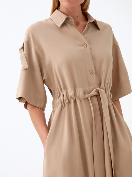 Платье-рубашка Zarina 2264025526-61, размер S (RU 44), цвет бежевый Zarina Платье-рубашка, 2264025526 - фото 9