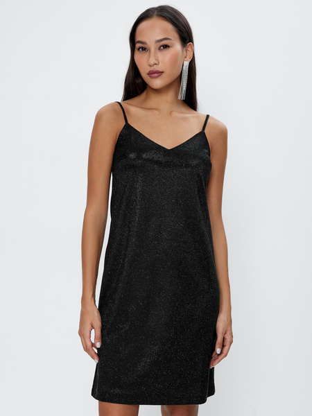 Платье с мерцающей нитью Zarina 2462032512-50, размер 2XS (RU 40), цвет черный Zarina Платье с мерцающей нитью, 2462032512 - фото 1