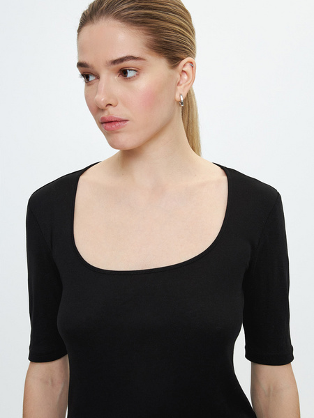 Блузка с вырезом Zarina 3224555490-50, размер S (RU 44), цвет черный Zarina Блузка с вырезом, 3224555490 - фото 3