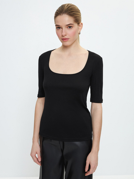 Блузка с вырезом Zarina 3224555490-50, размер M (RU 46), цвет черный Zarina Блузка с вырезом, 3224555490 - фото 4