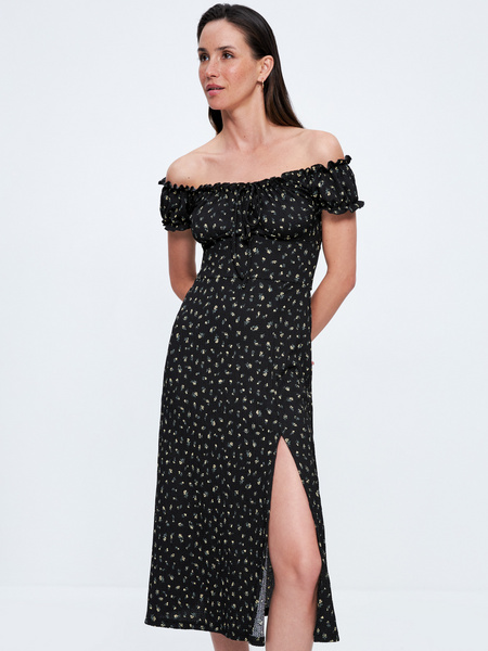 Платье миди Zarina 3225506512-229, размер S (RU 44), цвет черный цветы мелкие Zarina Платье миди, 3225506512 - фото 6