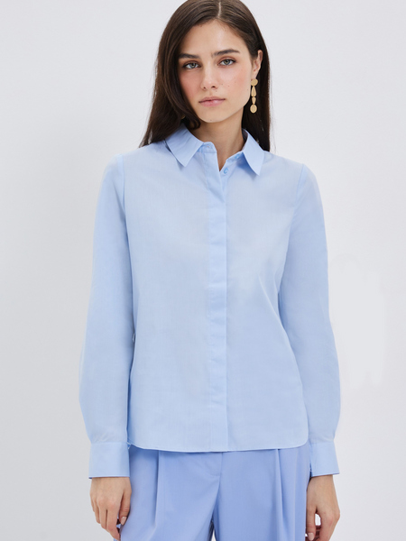 Блузка из хлопка Zarina 3328101301-41, размер M (RU 46), цвет голубой Zarina Блузка из хлопка, 3328101301 - фото 1