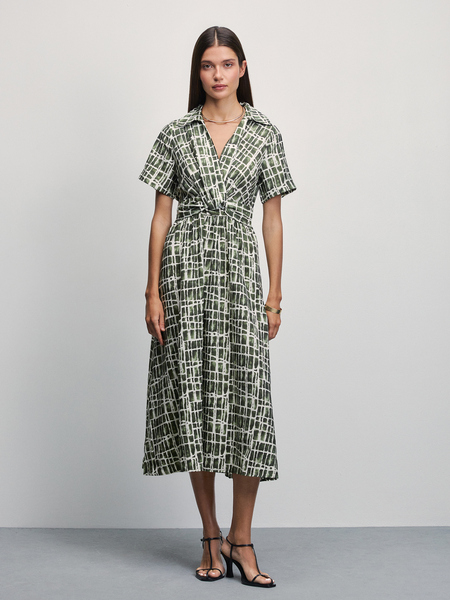 Миди платье с принтом Zarina 4224052522-218, размер XS (RU 42), цвет зеленый абстракция