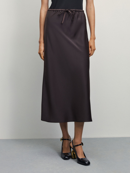 Атласная юбка Zarina 4224217217-27, размер XS (RU 42), цвет тёмно-коричневый Атласная юбка, 4224217217 - фото 2