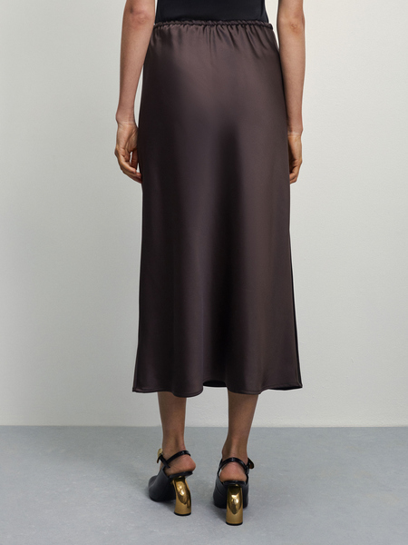 Атласная юбка Zarina 4224217217-27, размер XS (RU 42), цвет тёмно-коричневый Атласная юбка, 4224217217 - фото 4