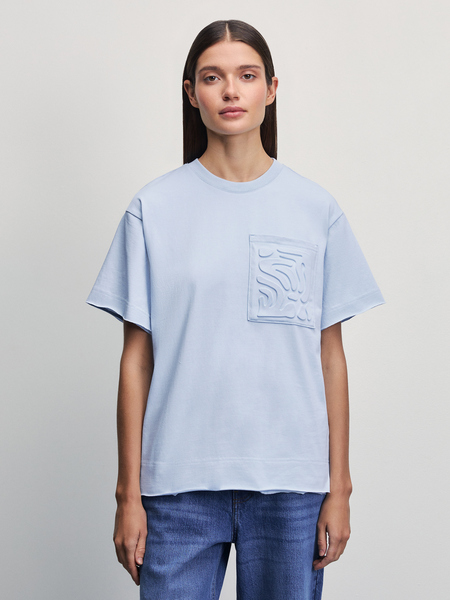 Свободная футболка с карманом Zarina 4224584474-41, размер M (RU 46), цвет голубой Свободная футболка с карманом, 4224584474 - фото 3