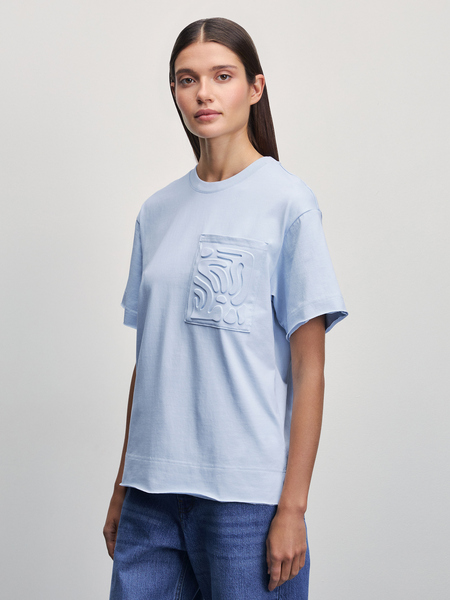 Свободная футболка с карманом Zarina 4224584474-41, размер M (RU 46), цвет голубой Свободная футболка с карманом, 4224584474 - фото 4