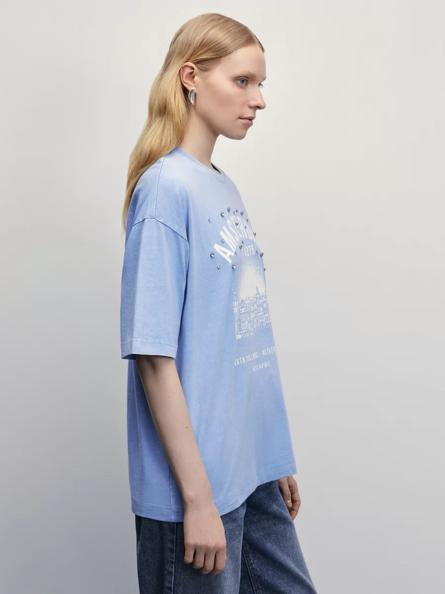 Футболка garment dye со стразами 4224507405-161 - фото 4