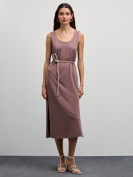 Платье миди из хлопка Zarina 4225045535-20, размер M (RU 46), цвет коричневый Платье миди из хлопка, 4225045535 - фото 1