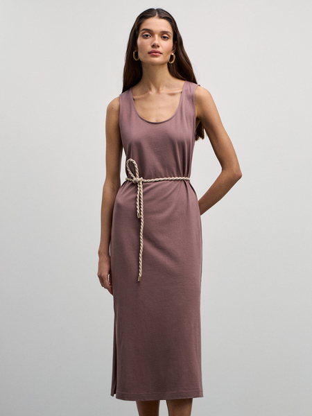 Платье миди из хлопка Zarina 4225045535-20, размер M (RU 46), цвет коричневый Платье миди из хлопка, 4225045535 - фото 2