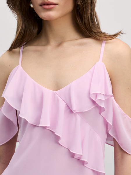 Шифоновое платье с воланами Zarina 4225070570-90, размер S (RU 44), цвет розовый Шифоновое платье с воланами, 4225070570 - фото 6