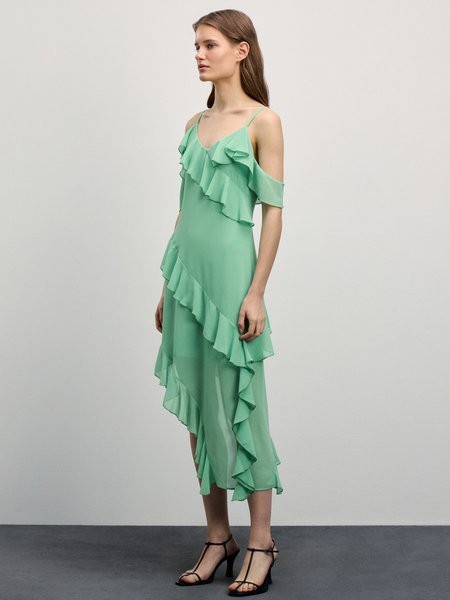 Шифоновое платье с воланами Zarina 4225070571-153, размер L (RU 48), цвет нефритовый Шифоновое платье с воланами, 4225070571 - фото 3