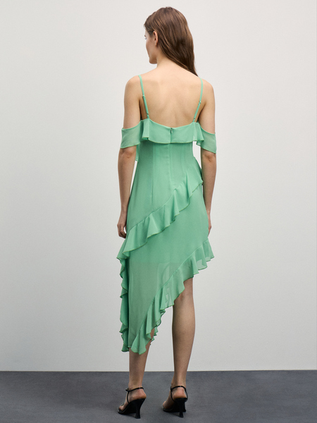 Шифоновое платье с воланами Zarina 4225070571-153, размер L (RU 48), цвет нефритовый Шифоновое платье с воланами, 4225070571 - фото 4