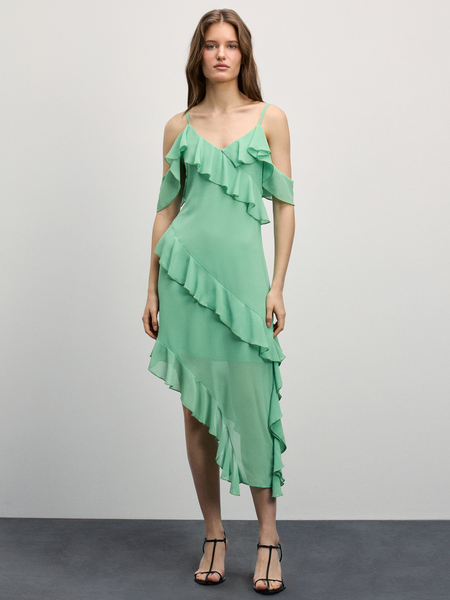 Шифоновое платье с воланами Zarina 4225070571-153, размер L (RU 48), цвет нефритовый Шифоновое платье с воланами, 4225070571 - фото 5