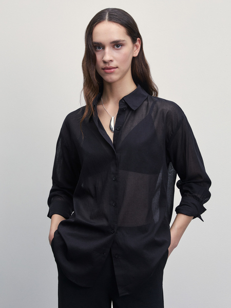 Блузка из хлопка свободного кроя Zarina 4225103312-50, размер S (RU 44), цвет черный