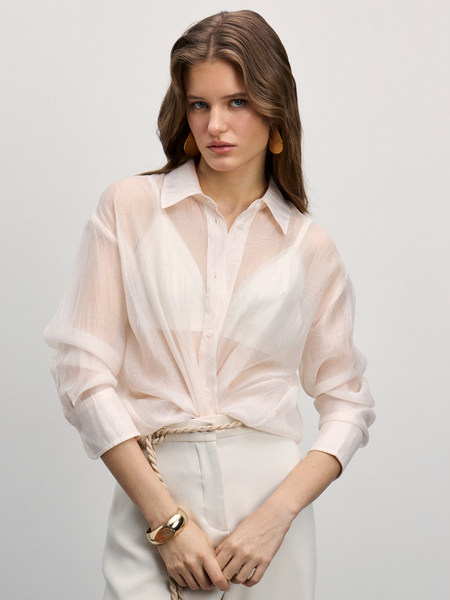 Прозрачная блузка с длинным рукавом Zarina 4225140340-1, размер XS (RU 42), цвет белый Прозрачная блузка с длинным рукавом, 4225140340 - фото 1