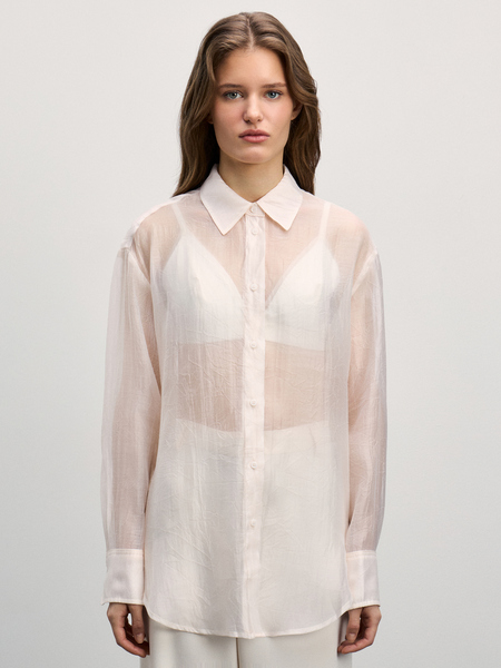 Прозрачная блузка с длинным рукавом Zarina 4225140340-1, размер XS (RU 42), цвет белый Прозрачная блузка с длинным рукавом, 4225140340 - фото 3