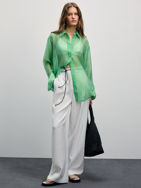 Прозрачная блузка с длинным рукавом Zarina 4225140381-11, размер XS (RU 42), цвет светло-зеленый Прозрачная блузка с длинным рукавом, 4225140381 - фото 2
