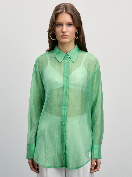 Прозрачная блузка с длинным рукавом Zarina 4225140381-11, размер XS (RU 42), цвет светло-зеленый Прозрачная блузка с длинным рукавом, 4225140381 - фото 3