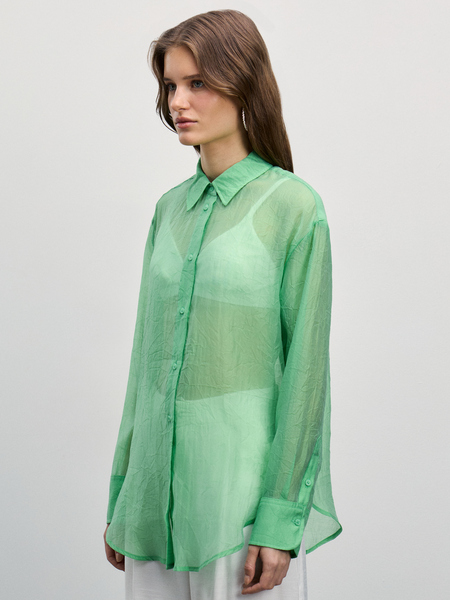 Прозрачная блузка с длинным рукавом Zarina 4225140381-11, размер XS (RU 42), цвет светло-зеленый Прозрачная блузка с длинным рукавом, 4225140381 - фото 4
