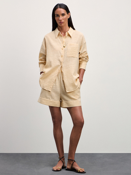 Рубашка из хлопка с длинным рукавом Zarina 4225141361-215, размер XL (RU 50), цвет желтый графика мелкая Рубашка из хлопка с длинным рукавом, 4225141361 - фото 8