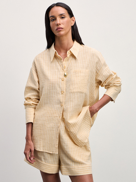 Рубашка из хлопка с длинным рукавом Zarina 4225141361-215, размер XL (RU 50), цвет желтый графика мелкая Рубашка из хлопка с длинным рукавом, 4225141361 - фото 9