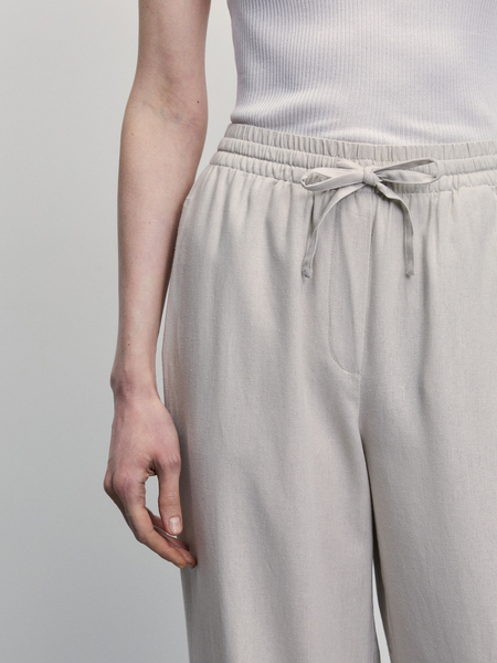 Льняные брюки с эластичным поясом 4225205700-60 - фото 5