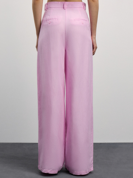 Прямые брюки со складками из вискозы и льна Zarina 4225310798-97, размер L (RU 48), цвет светло-розовый Прямые брюки со складками из вискозы и льна, 4225310798 - фото 4