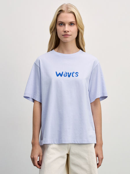 Хлопковая футболка оверсайз с принтом Zarina 4225581481-41, размер L (RU 48), цвет голубой Хлопковая футболка оверсайз с принтом, 4225581481 - фото 3
