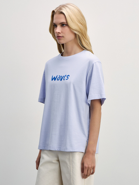 Хлопковая футболка оверсайз с принтом Zarina 4225581481-41, размер L (RU 48), цвет голубой Хлопковая футболка оверсайз с принтом, 4225581481 - фото 4