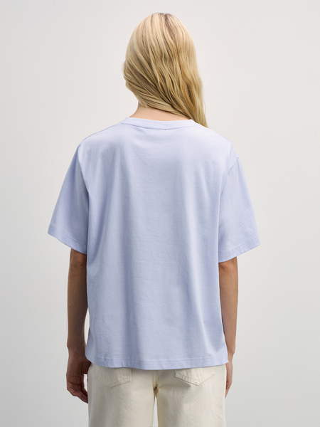 Хлопковая футболка оверсайз с принтом Zarina 4225581481-41, размер L (RU 48), цвет голубой Хлопковая футболка оверсайз с принтом, 4225581481 - фото 5