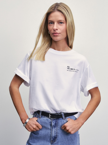 Хлопковая футболка оверсайз с принтом Zarina 4225582482-1, размер XS (RU 42), цвет белый Хлопковая футболка оверсайз с принтом, 4225582482 - фото 2