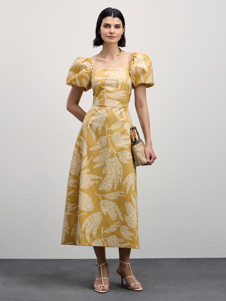 Платье с рукавами-фонариками Zarina 4226003503-211, размер XS (RU 42), цвет желтый графика крупная