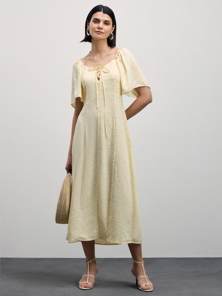 Платье миди Zarina 4226015515-214, размер XS (RU 42), цвет желтый принт