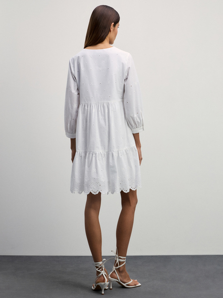 Хлопковое мини платье с вышивкой Zarina 4226040540-2, размер L (RU 48), цвет ваниль Хлопковое мини платье с вышивкой, 4226040540 - фото 4