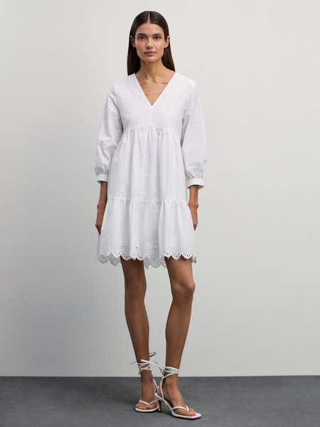 Хлопковое мини платье с вышивкой Zarina 4226040540-2, размер L (RU 48), цвет ваниль Хлопковое мини платье с вышивкой, 4226040540 - фото 5