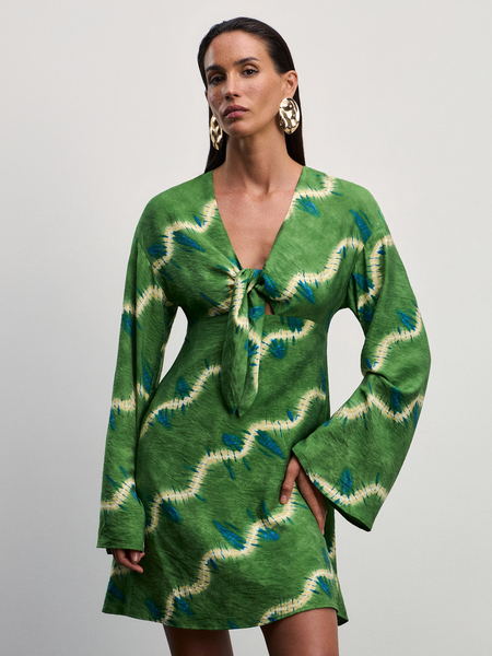 Платье с узлом Zarina 4226050560-216, размер XS (RU 42), цвет зеленый графика крупная