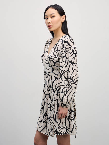 Платье с V-образным вырезом Zarina 4226207507-234, размер 2XS (RU 40), цвет бежевый графика крупная Платье с V-образным вырезом, 4226207507 - фото 4