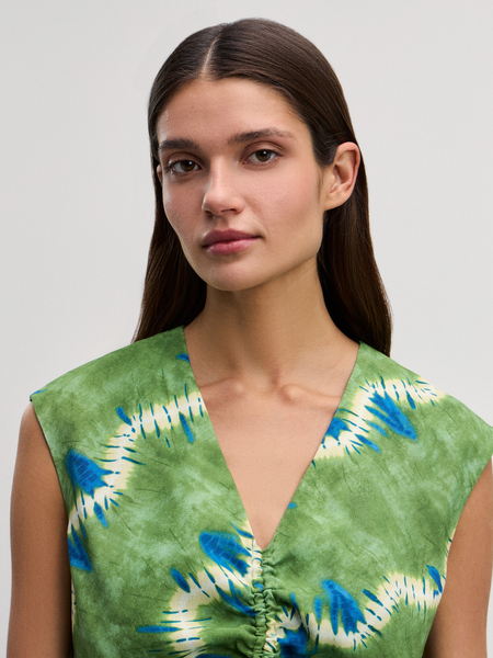 Блузка со сборкой Zarina 4226260360-216, размер XS (RU 42), цвет зеленый графика крупная Блузка со сборкой, 4226260360 - фото 6