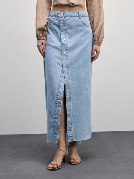 Джинсовая юбка с асимметричной планкой 4226475275-101 - фото 3