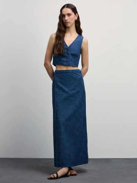 Джинсовая юбка с содержанием льна Zarina 4226476276-104, размер 2XS (RU 40), цвет темный индиго