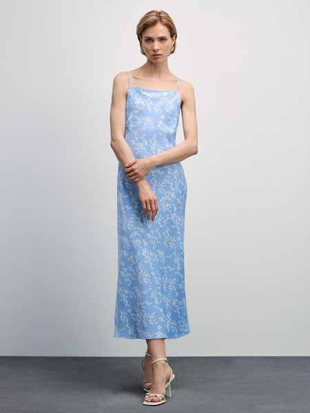 Атласное платье с принтом на бретелях 4327000530-252 - купить в интернет-магазине «ZARINA»