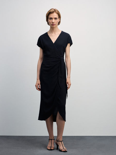 Платье на запах с узлом Zarina 4327004504-50, размер 2XS (RU 40), цвет черный Платье на запах с узлом, 4327004504 - фото 1