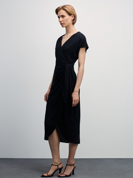 Платье на запах с узлом Zarina 4327004504-50, размер 2XS (RU 40), цвет черный Платье на запах с узлом, 4327004504 - фото 2