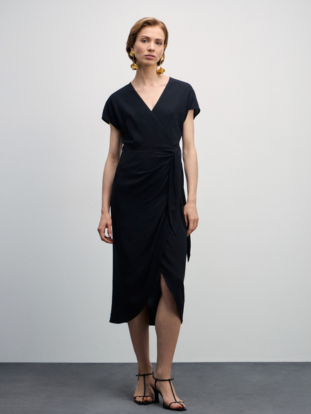 Платье на запах с узлом Zarina 4327004504-50, размер 2XS (RU 40), цвет черный Платье на запах с узлом, 4327004504 - фото 4