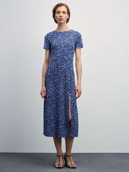 Платье миди с разрезом Zarina 4327010510-204, размер XL (RU 50), цвет синий цветы мелкие Платье миди с разрезом, 4327010510 - фото 4