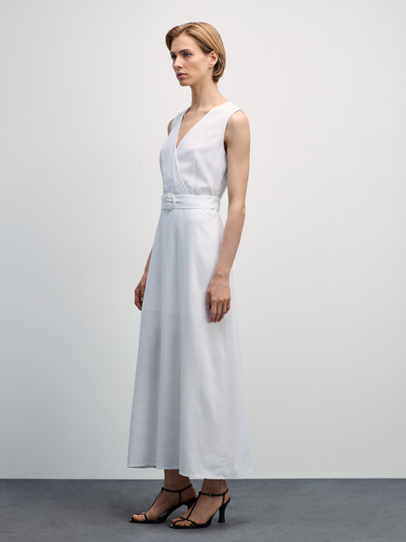 Платье миди изо льна с поясом Zarina 4327019509-1, размер L (RU 48), цвет белый Платье миди изо льна с поясом, 4327019509 - фото 2