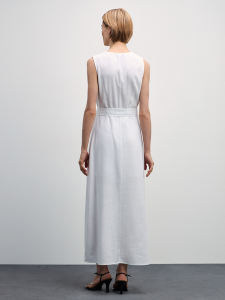 Платье миди изо льна с поясом Zarina 4327019509-1, размер L (RU 48), цвет белый Платье миди изо льна с поясом, 4327019509 - фото 3